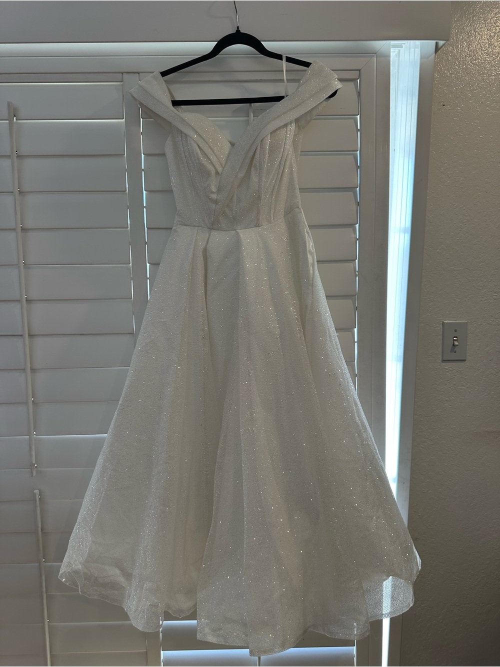 Cinderella Off-Shoulder Sparkling White Wedding Dress
